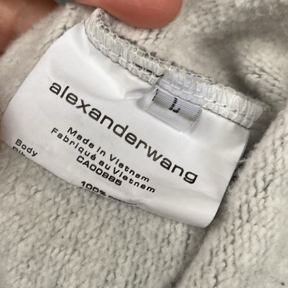 Alexander Wang $375 Womens Essential Puff Logo Terry Hoodie Glitter Gray LG EUC - Picture 12 of 13